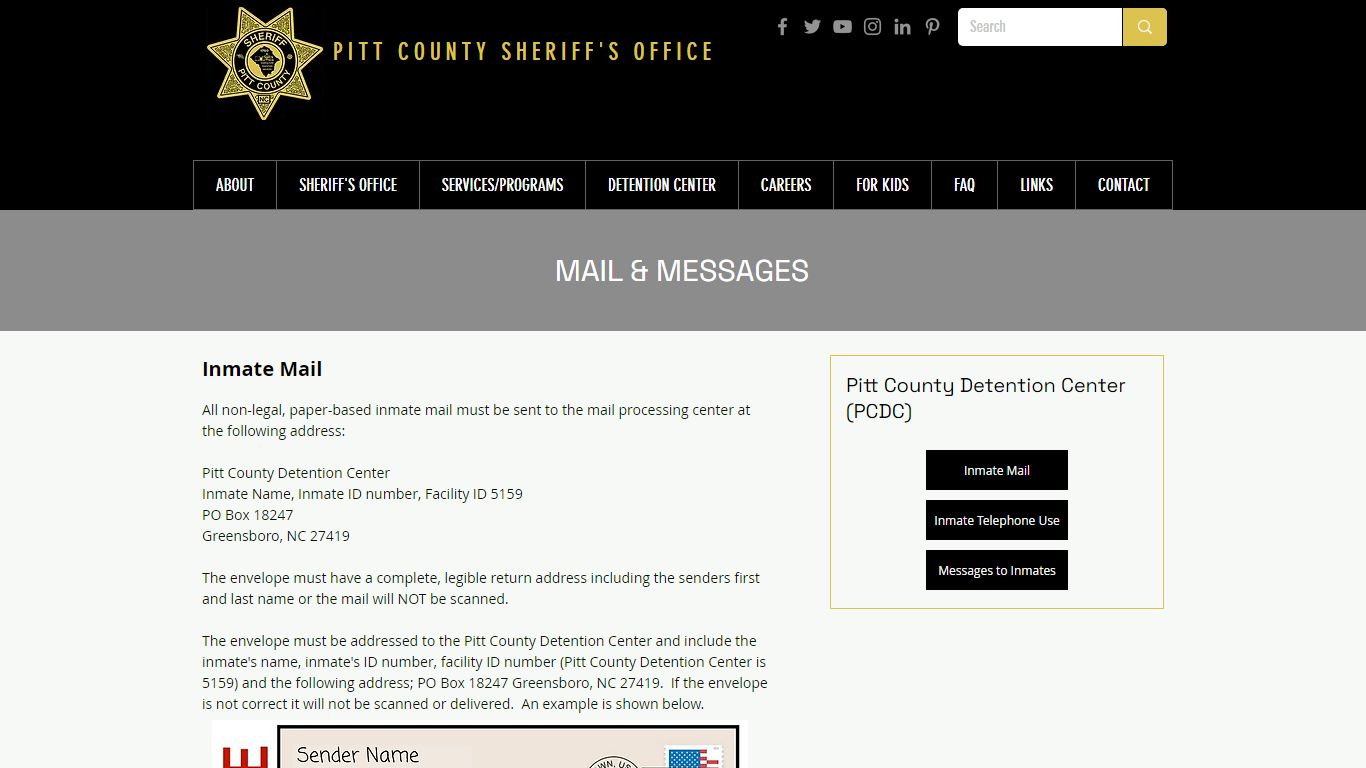 Inmate Messages & Mail | Pitt County Sheriff I North Carolina